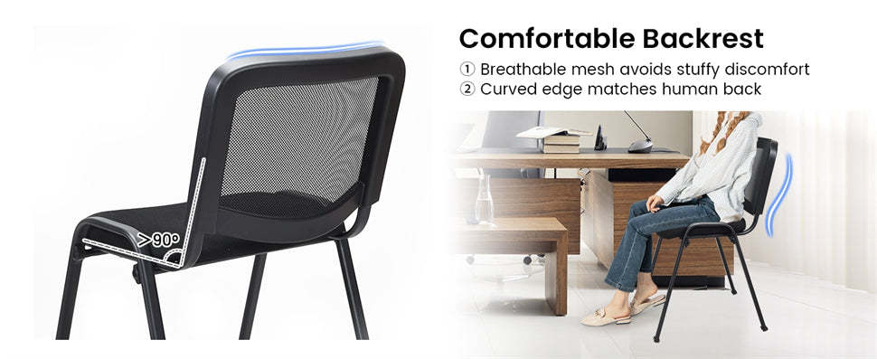 Set of 5 Conference Chair Mesh Back Stackable Office Chair Ergonomic Waiting Room Guest Reception Chair with Upholstered Seat