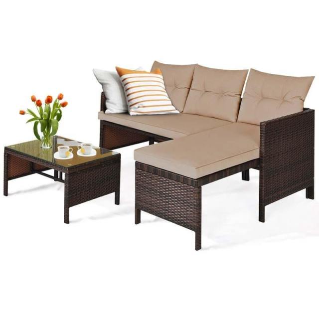 Bestoutdor 3 Pcs Outdoor PE Rattan Furniture Set Corner Sofa Set