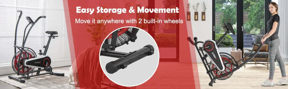 Upright Air Bike Adjustable Seat Fan Exercise Bike with LCD Monitor & Built-in Wheels for Home Gym Cardio