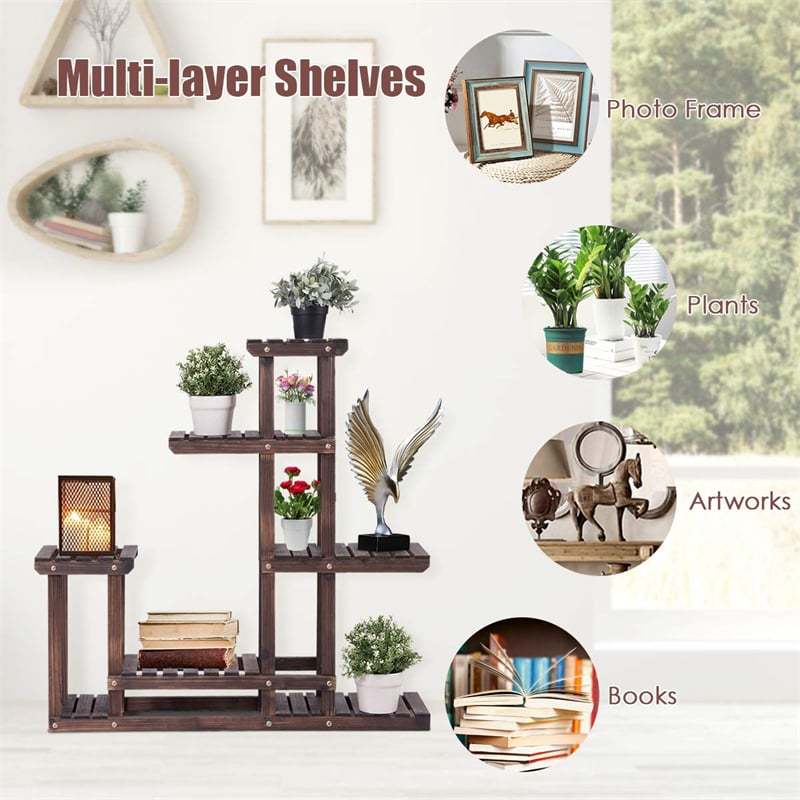 6 Tier Vertical Plant Stand Wooden Flower Display Stand Plant Pot Holder Multi Shelf Organizer Storage Rack for Home Patio Balcony Garden