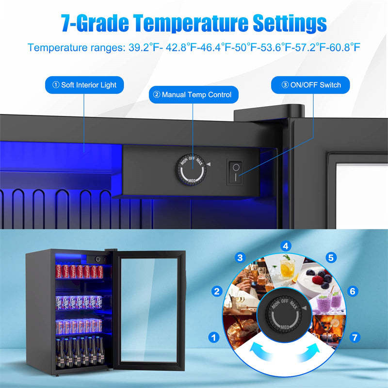 120-Can Mini Beverage Fridge, Freestanding Beverage Refrigerator w/2-Layer Glass Door & Removable Shelves, Beer/Wine/Soda Cooler for Home, Office, Bar