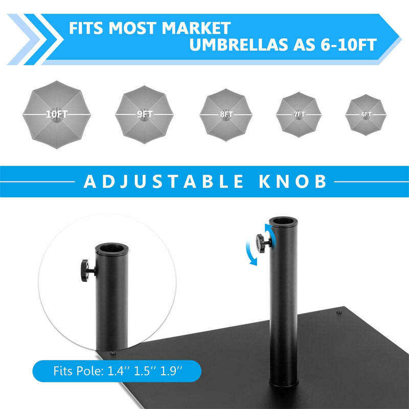 40 lbs Square Steel Patio Umbrella Base Stand with 3 Adapters
