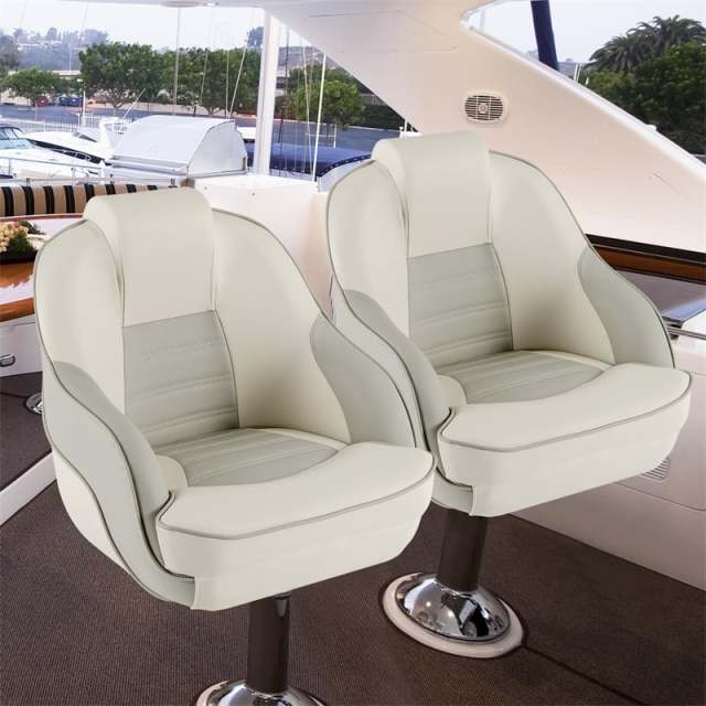 2-Pack Captain Bucket Seats, Waterproof PVC Leather Pontoon Boat Chairs with Thick Padding & Curved Armrests, High Back Boat Captain Chair for Fishing