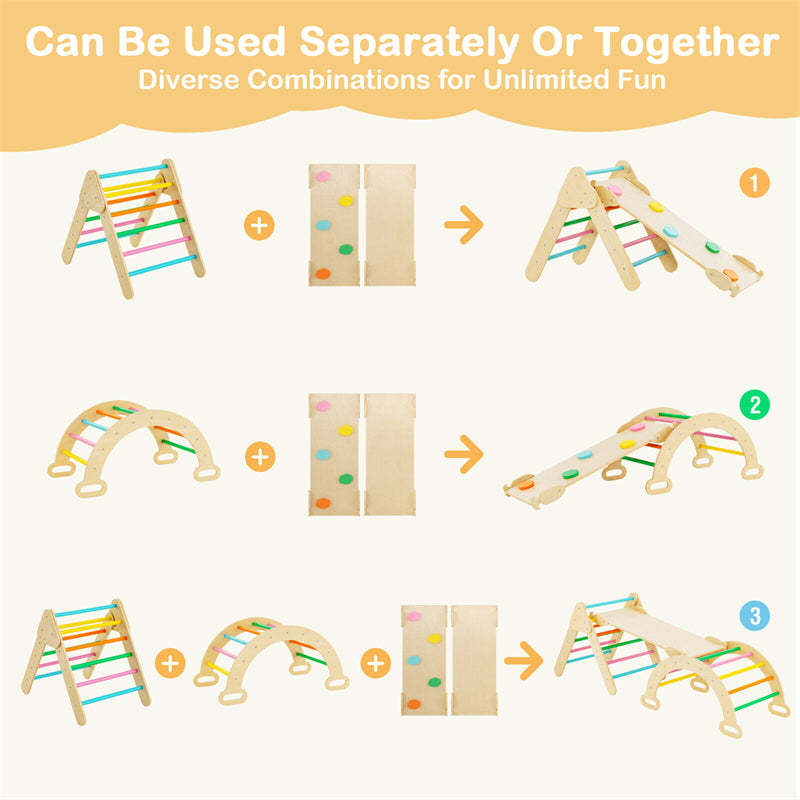 5-in-1 Toddler Climbing Toys, Montessori Wooden Climber Pikler Triangle with Sliding Ramp & Arch Ladder, Kids Play Gym Set for Indoor Fun