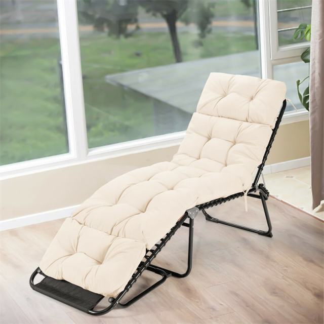 73" Thick Waterproof Outdoor Chaise Lounge Cushion with String Ties, All-Weather Patio Recliner Chair Pad for Poolside, Garden & Indoor Use