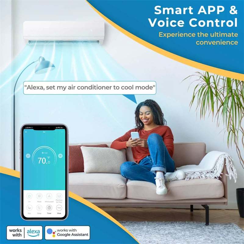 27000 BTU Dual Zone Mini Split Air Conditioner with Heat Pump, 19 SEER2 Wifi Ductless Inverter Split System AC Unit, Works with Alexa