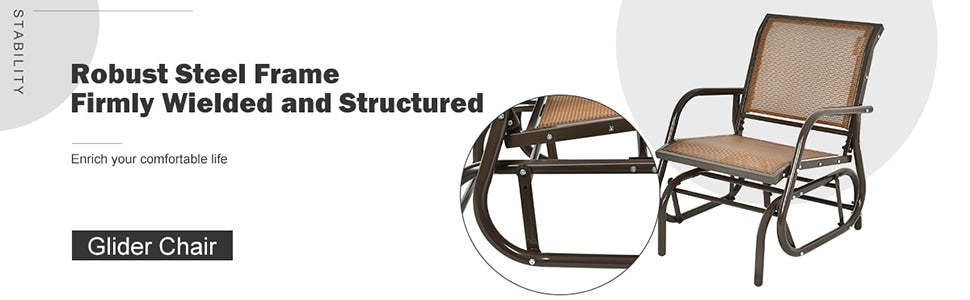 Outdoor Metal Swing Glider Rocking Chair with Armrest for Patio Backyard Poolside