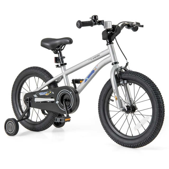 16-Inch Kids Bike, Sports Bicycle for 4-7 Years Old with Height Adjustable Seat, Fully Enclosed Chain Guard & Removable Training Wheels