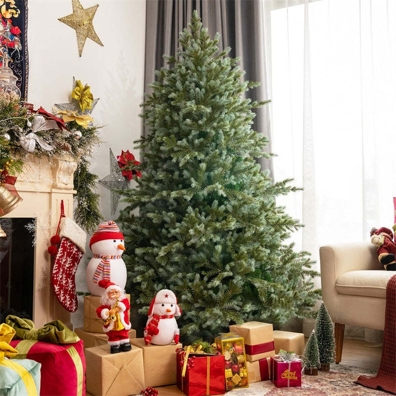 6ft Artificial Christmas Tree Feel Real Unlit Spruce Hinged Xmas Tree with 892 Mixed PE/PVC Branch Tips & Metal Stand for Holiday Decor