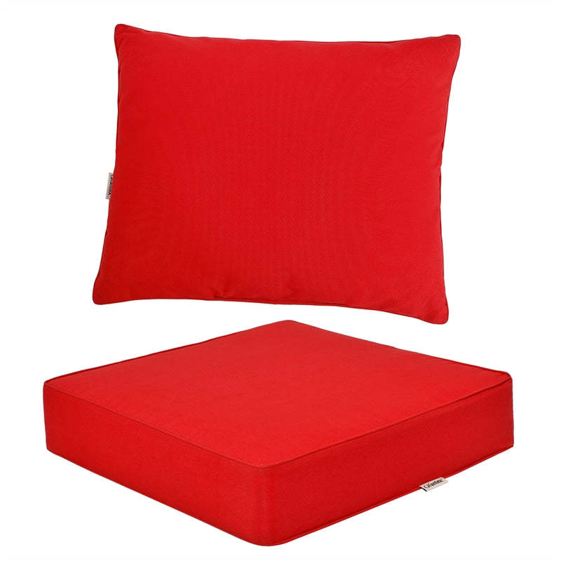 Deep Seat & Back Cushion Set with Rope Ties, Waterproof 6" Thick Indoor/Outdoor Chair Pads for Patio Furniture & Poolside