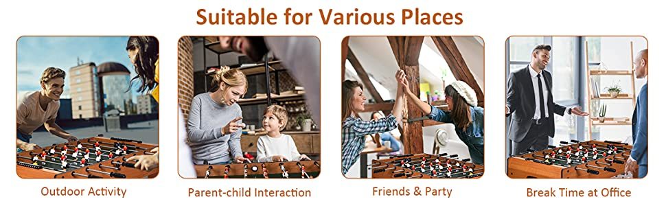 48" Foosball Table Indoor Wood Soccer Game Table with 2 Balls