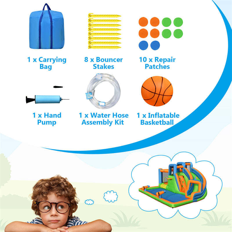 Inflatable Water Slide 7-in-1 Giant Bouncy Castle Waterslide Combo with Dual Climbing Walls