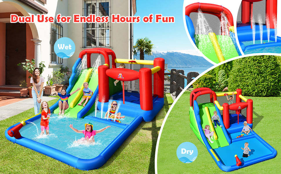 Kids Inflatable Water Slide Jumping Castle Splash Pool with 780W Air Blower