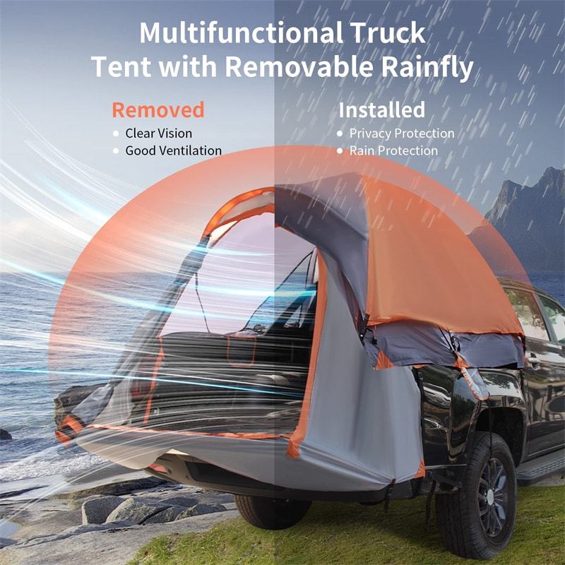 Waterproof Truck Bed Tent with Removable Rainfly, Mesh Windows & Carrying Bag, 2-Person Portable Pickup Tent for Camping, Travel, Hiking
