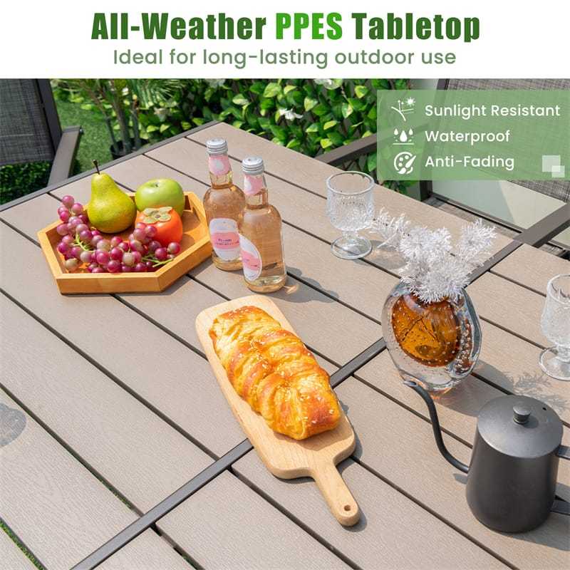 7 Piece Outdoor Dining Set Metal Frame Patio Furniture Set with 6 Stackable Chairs & Large Rectangle Table, Backyard Garden Dining Table Set for 6