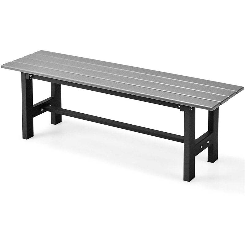 Outdoor Garden Bench 2-Person Patio Park Backless Bench All-weather 47" Dining Bench Chair with HDPE Slatted Seat, Metal Frame, 660 LBS Capacity