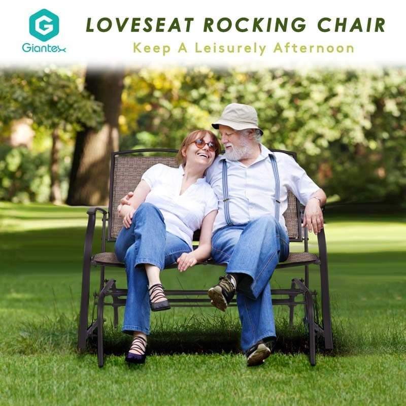 2-Person Outdoor Glider Bench with Steel Frame & Breathable Fabric, 400 lbs Capacity Patio Swing Glider Loveseat Chair for Backyard, Garden