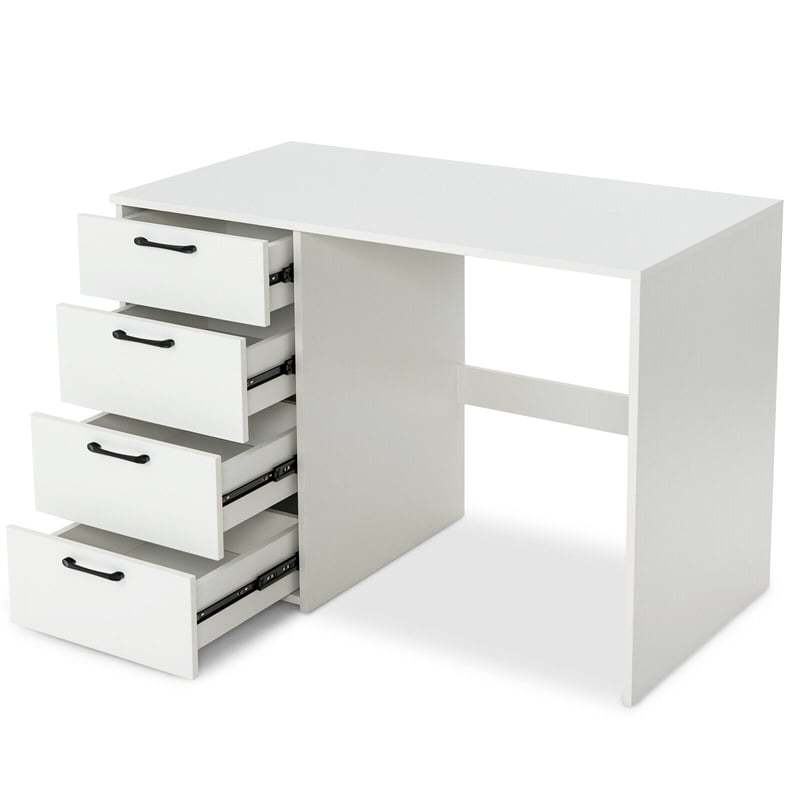 White Computer Desk 43.5" Writing Desk with 4 Large Storage Drawers, Modern Home Office Desk Executive Desk Wood Vanity Table