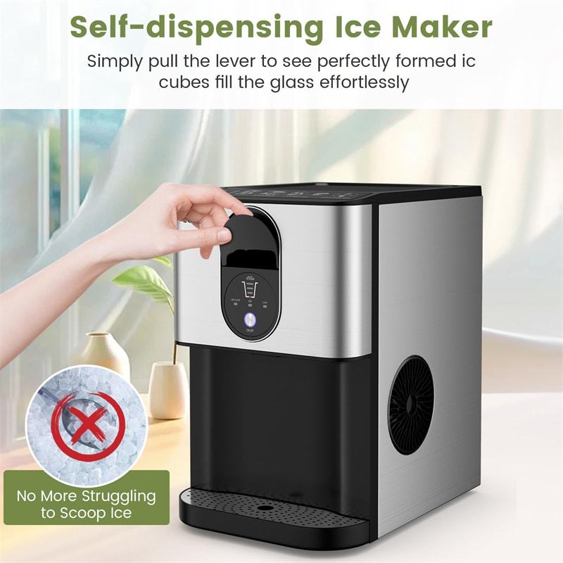 Self-Dispensing Countertop Nugget Ice Maker, 56LBS/24H Soft Chewable Ice, Self-Cleaning, Portable Stainless Steel Ice Machine for Home Office, Parties