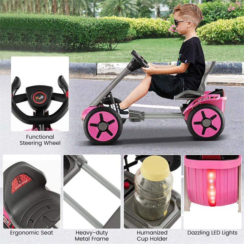 Kids Foldable Pedal Go Kart 12V Electric Pedal Car Ride-On Toy with Adjustable Steering Wheels & Seat