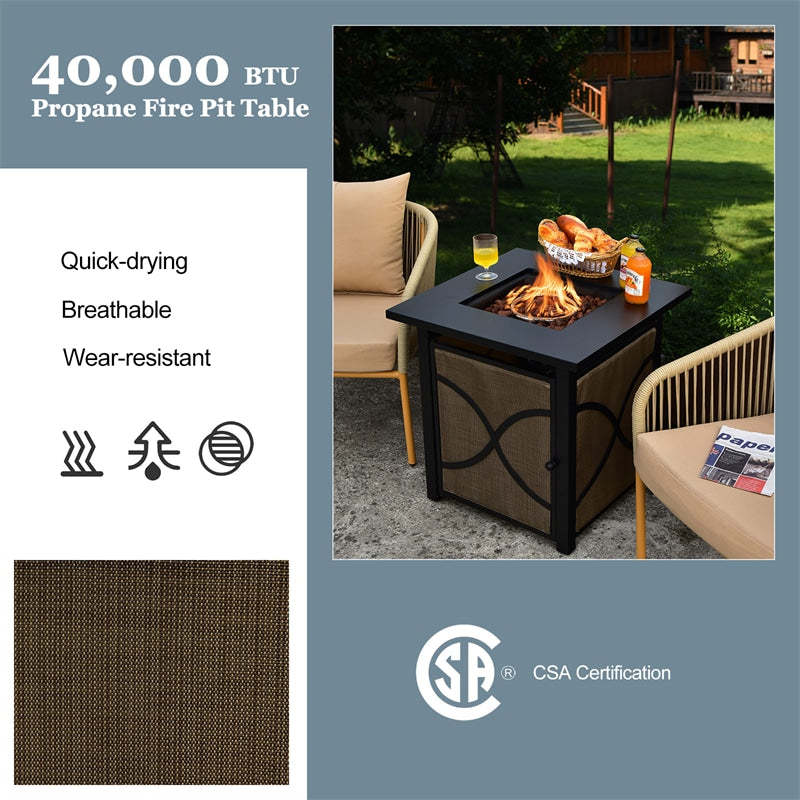 25-Inch Outdoor Propane Fire Pit Table 40000 BTU Square Firepit Table with Lid and Fire Glass