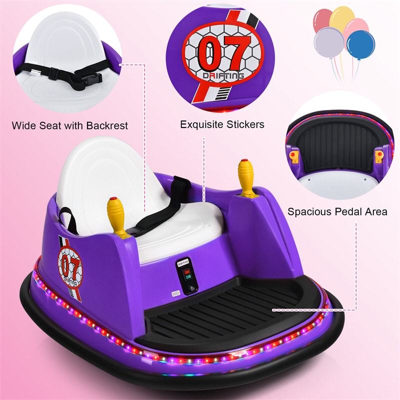 Kids Bumper Car, 12V Battery-Powered Electric Ride-On Bumper Car with 360° Spin, Dual Joysticks, Remote Control & Flashing Lights for Ages 2-5