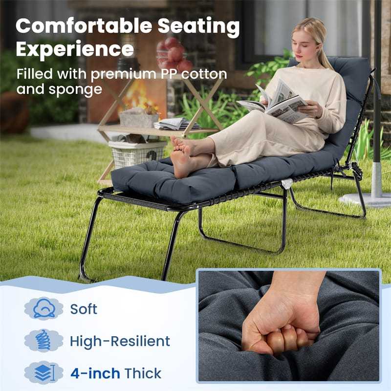73" Thick Waterproof Outdoor Chaise Lounge Cushion with String Ties, All-Weather Patio Recliner Chair Pad for Poolside, Garden & Indoor Use