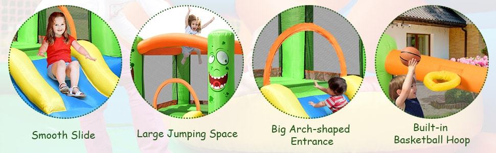Inflatable Bounce House Big Mouth Themed Giant Jumping Castle Bouncy House with Slide, Basketball Rim & Carry Bag