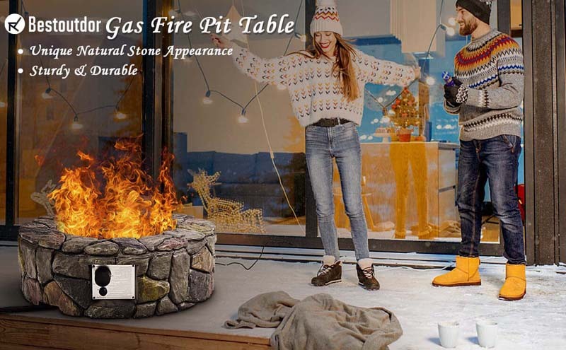 40,000 BTU Outdoor Stone Gas Fire Pit Table Stove for Patio Garden Backyard