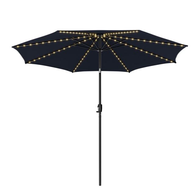 10FT Lighted Patio Umbrella Outdoor Table Market Umbrella with 112 Solar Lights Crank Lifting Handle Tilt System