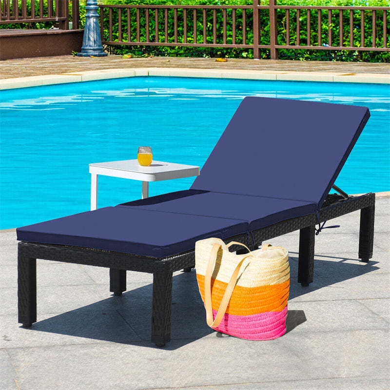 Patio Rattan Lounge Chair with Cushions & Set of 2 Cushion Covers, Adjustable Backrest Outdoor Chaise Lounge Sun Lounger for Poolside