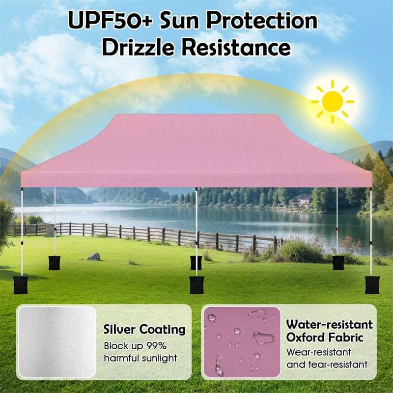 10 x 20FT Pop Up Canopy, Instant Setup Outdoor Canopy Tent with 6 Sandbags & Carrying Bag, UPF50+ Sun Protection Tent for Events, Camping