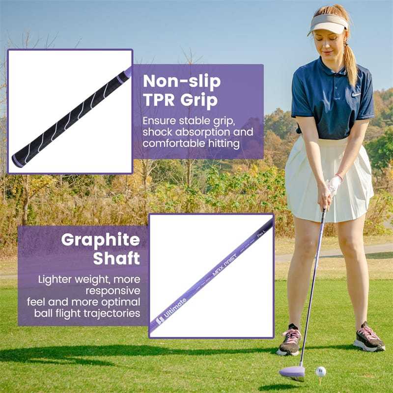 12 Pieces Women’s Complete Golf Club Set Right Hand, Golf Club Package Set with 460CC #1 Driver, Putter, Portable Golf Cart Bag & Rain Hood