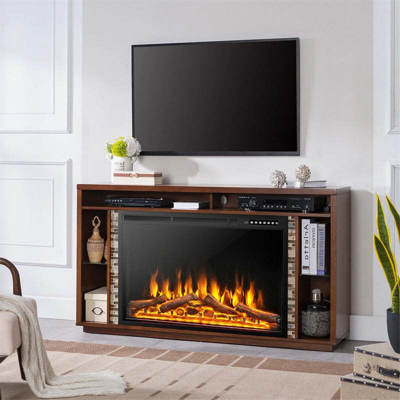 37" Electric Fireplace Insert, 1500W Recessed Freestanding Fireplace Heater with Touch Panel, Remote Control, 4 Log Flame Effects, Overheat Protection