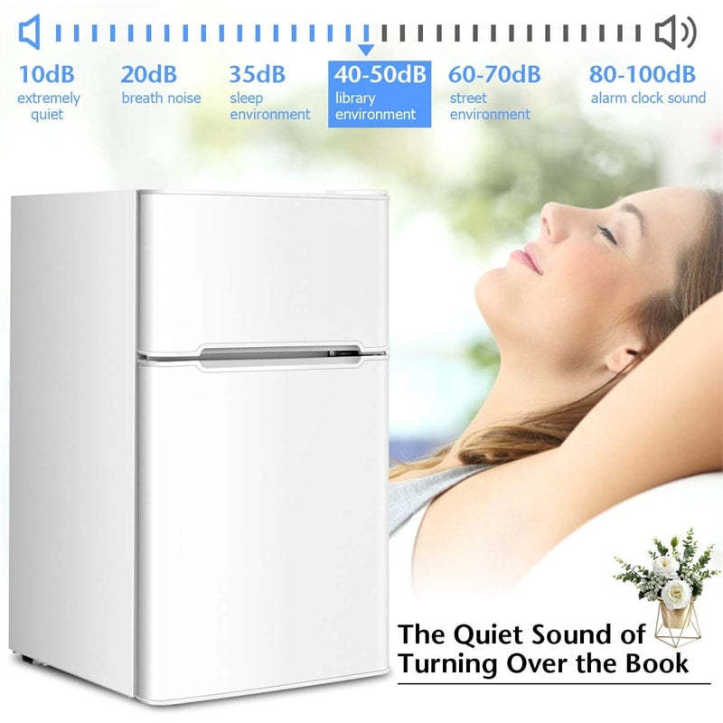 3.2 Cu. Ft. 2-Door Mini Fridge with Freezer, Compact Refrigerator with Temperature Control, Removable Shelves & Reversible Door for Dorm Office