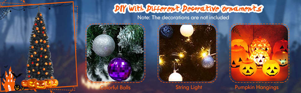 6ft Unlit Black Pencil Artificial Christmas Halloween Tree for Indoor Decor