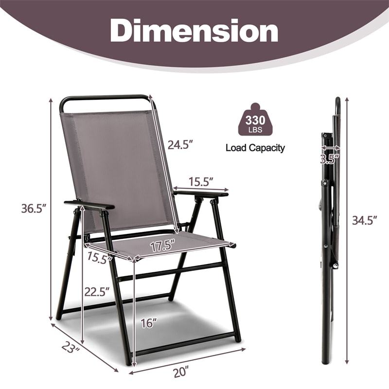 Folding Outdoor Dining Chairs Set of 4 Sling Patio Chairs Portable High Back Chairs with Metal Frame & Armrest for Balcony Garden Poolside Beach