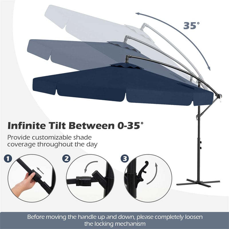 10FT Offset Cantilever Umbrella with Cover, Tilt Adjustment & Crank, 8-Rib Heavy-Duty Vented Ruffled Patio Umbrella for Poolside/Garden/Deck