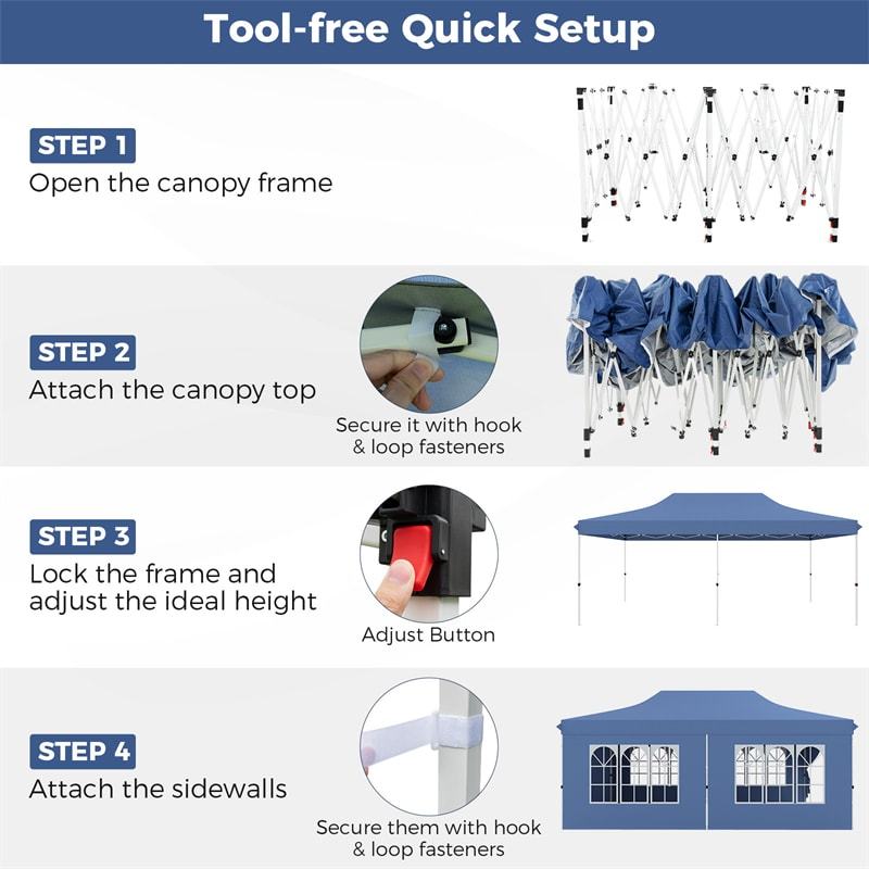 10x20FT Pop Up Canopy with 6 Removable Sidewalls/Windows, 8-Pack Sandbags & Carrying Bag, UPF50+ Sun Protection Tent for Outdoor Wedding Party