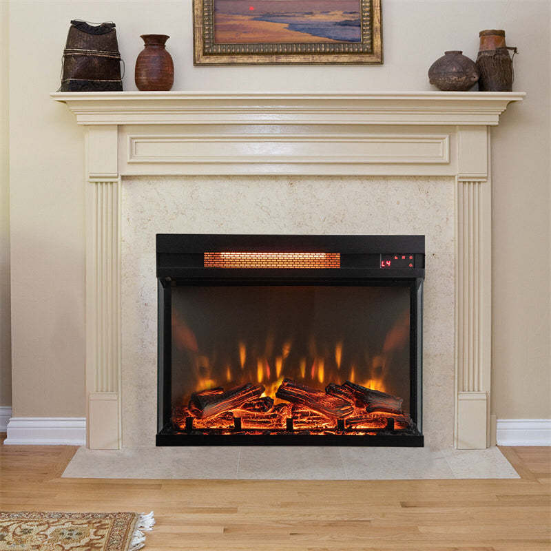 23" Electric Fireplace Insert, 1500W 3-Sided View Fireplace Heater with Remote Control, Adjustable Brightness, Thermostat, Timer, Overheat Protection