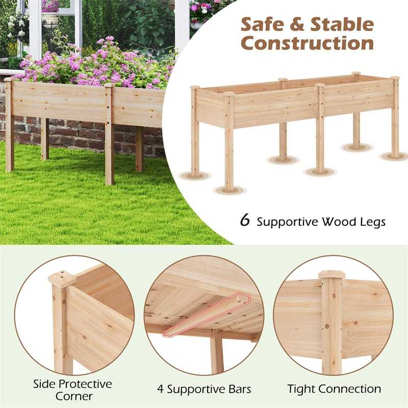 Raised Garden Bed, Elevated Wood Planter Box with 6 Supporting Legs, Divider Panel, Drainage Holes for Vegetables Flowers Herbs, Patio Yard