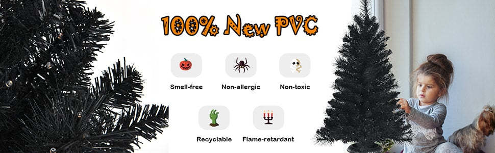 4ft Black Pre-lit Potted Christmas Tree with 100 Orange LED Lights