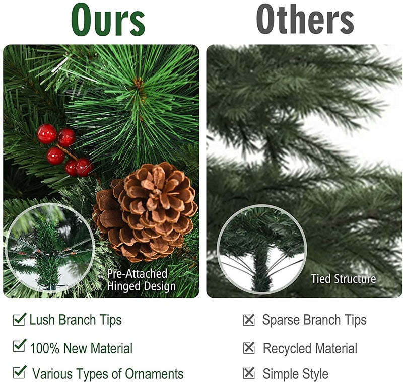 8FT Unlit PVC Artificial Christmas Tree Hinged Pine Tree with Metal Stand