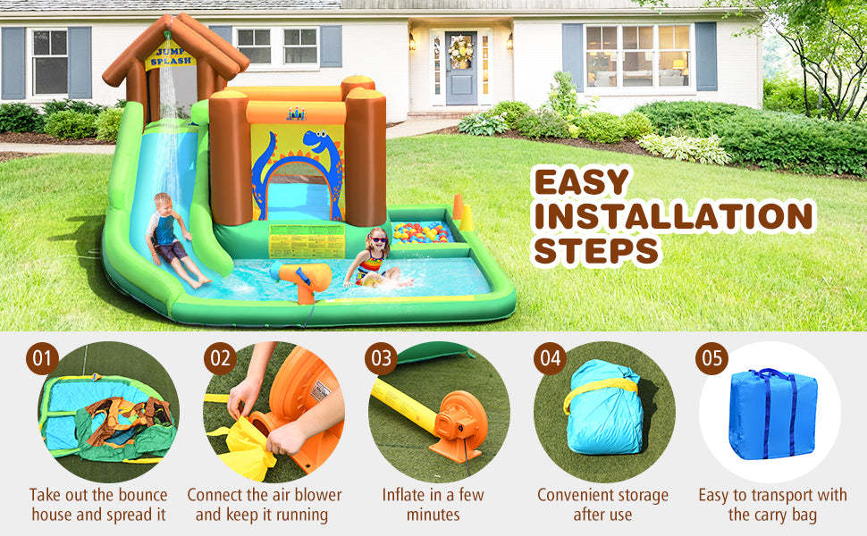 7 in 1 Kids Inflatable Water Slide Bounce House Splash Pool without Blower