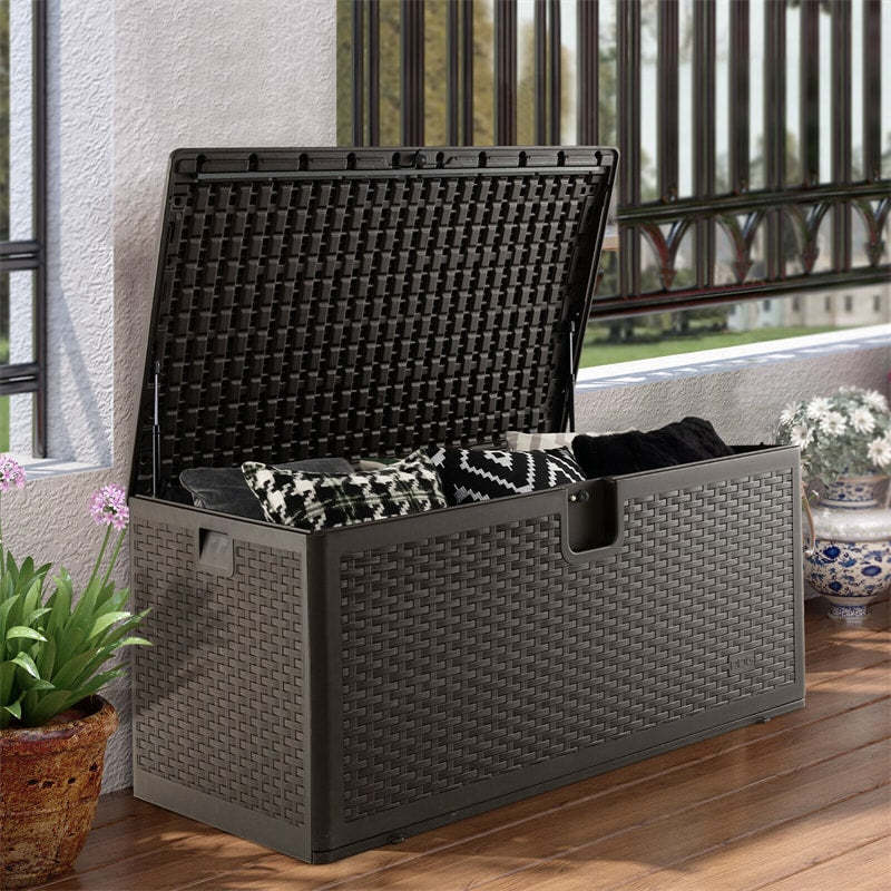 120 Gallon All-Weather HDPE Patio Deck Box with Lockable Lid & Gas Struts, Outdoor Storage Container for Cushions, Garden Tools, Pool Accessories