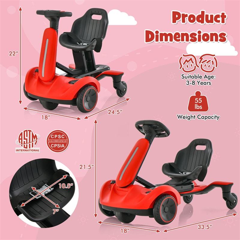 6V Electric Kids Ride-On Drift Car with 360° Spin, 2-Position Adjustable Seat, Horn & Engine, Drifting Go Kart Toy for Boys & Girls