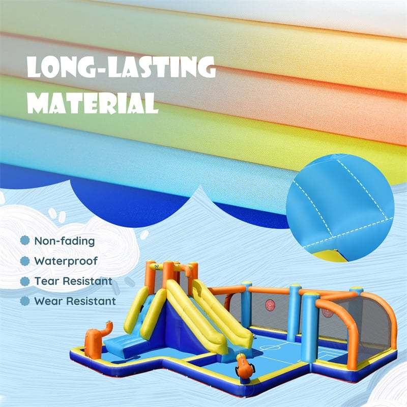 Inflatable Water Slide, 15x16.5FT Mega Water Soccer Water Park with Slide, 735W Blower, Splash Pool & Climbing Wall for Big Kids Backyard Party Gifts