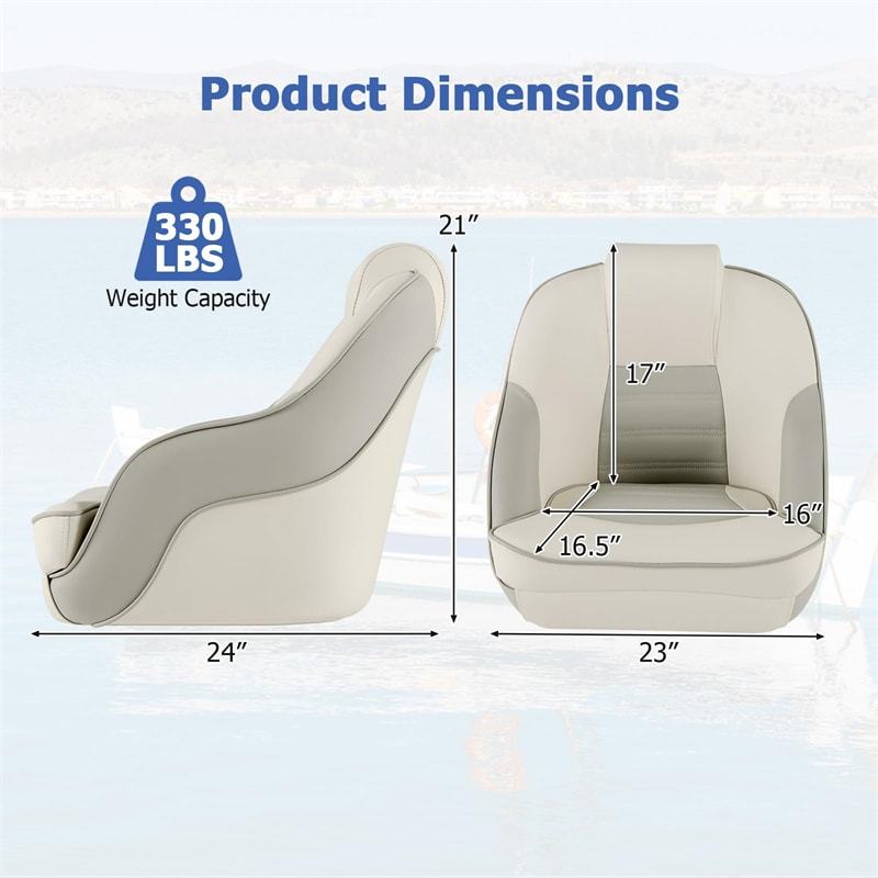 Captain Bucket Seat, Pontoon Boat Seat with Waterproof PVC Leather, Thick Padding & Curved Armrests, High Back Captain Chair for Fishing Sightseeing