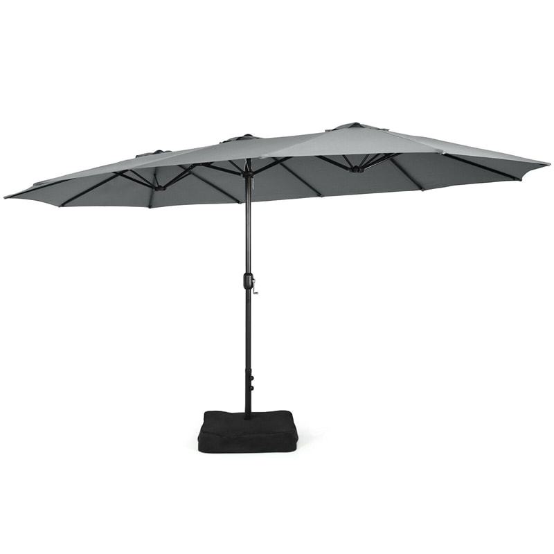 15FT Double-Sided Patio Umbrella with Base, Crank Handle & Air Vent, Extra Large Outdoor Market Umbrella for Poolside, Garden, Backyard