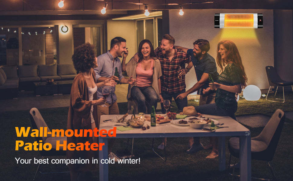 1500W Wall-Mounted Infrared Patio Heater 24H Timer 3 Modes Adjustable